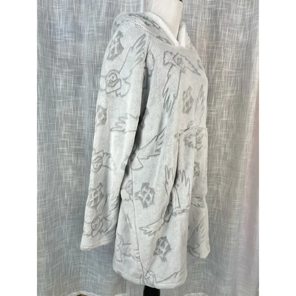 Wizarding World Harry Potter Hedwig Robe L Gray Cozy Lounge Plush Fleece Hooded
